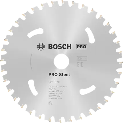 Hoja de sierra circular a batería Bosch PRO Steel, 36 dientes.